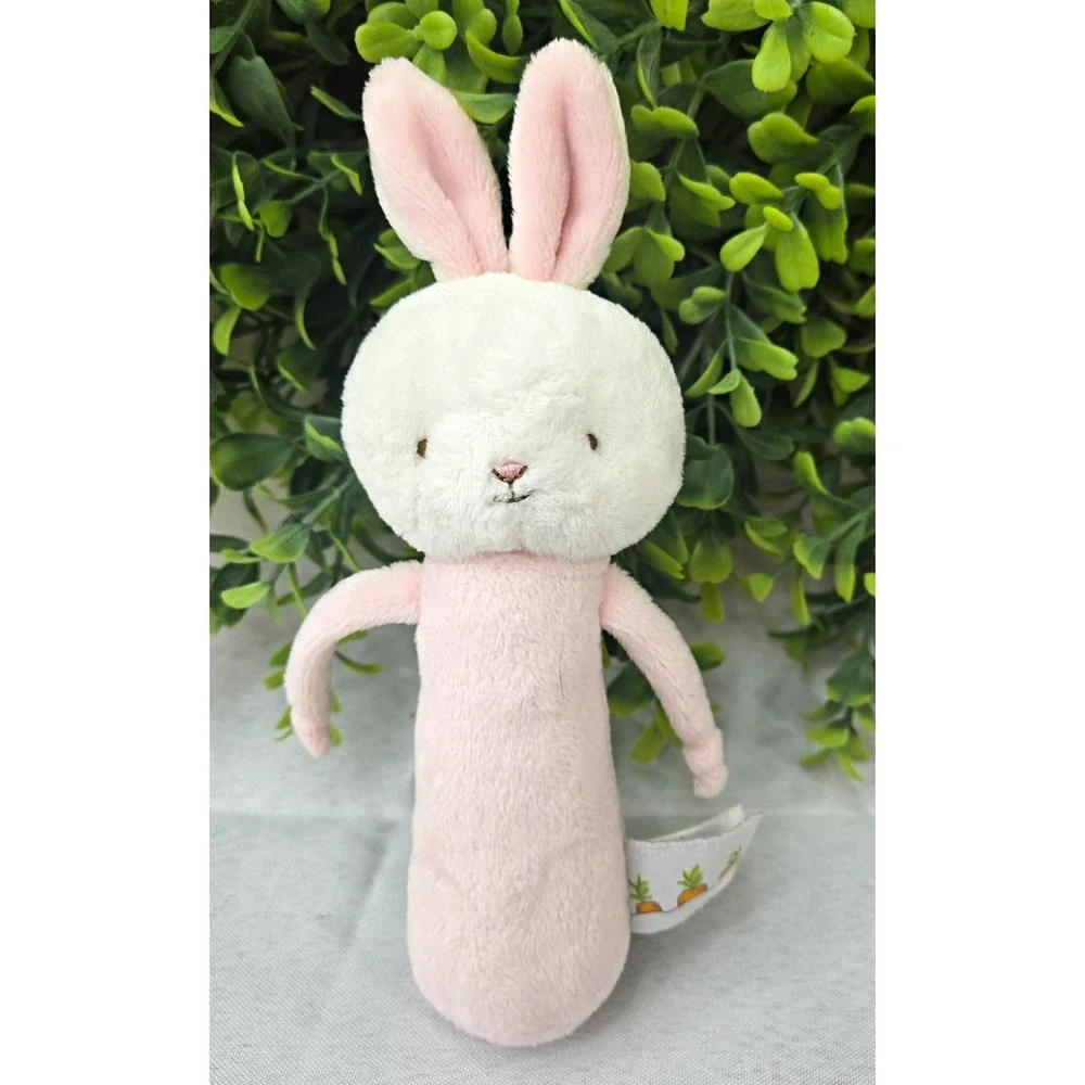 Bunnies By The Bay Friendly Chime Pink Bunny Plush Stick Baby Rattle Toy 101060